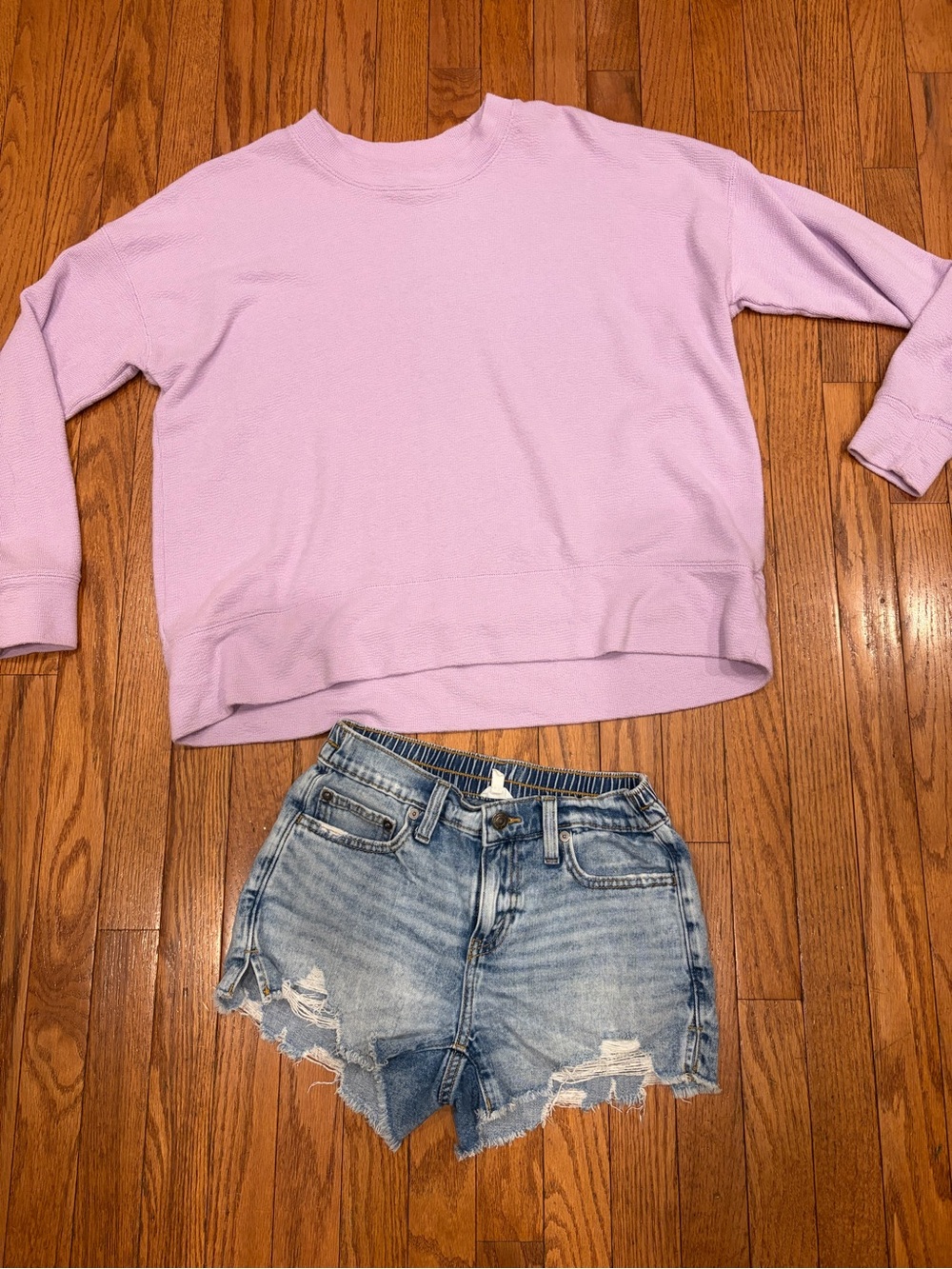 Aerie Small Crewneck & XXS Denim Cutoff Shorts